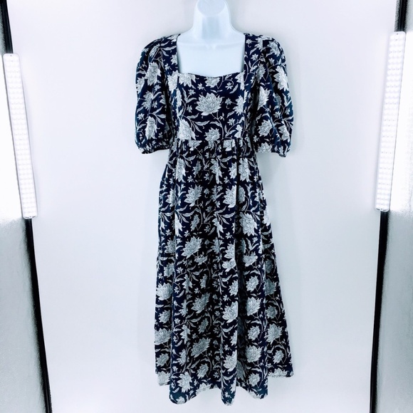 Monsoon and Beyond Estella Midi Dress Blue Rohida Floral Print Handmade Sz S - Picture 3 of 16